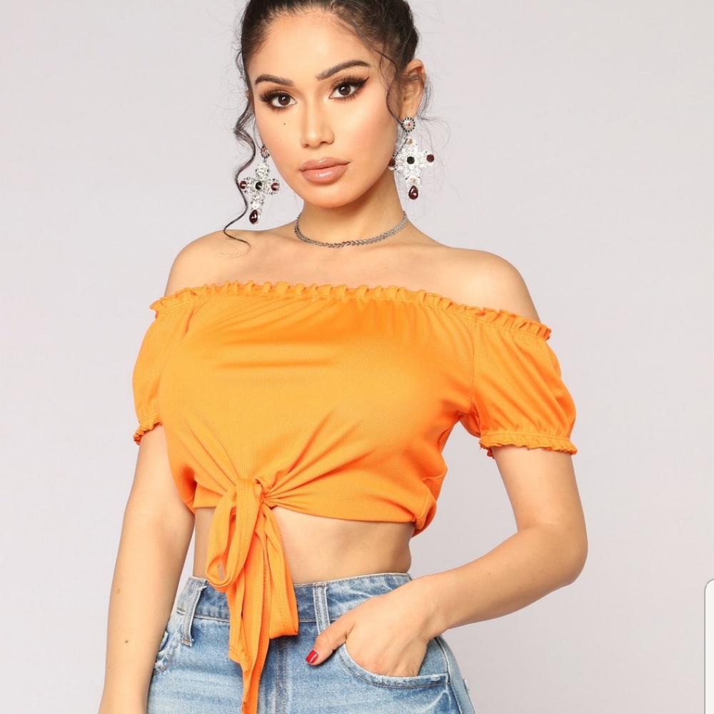 Orange off the shoulder crop top